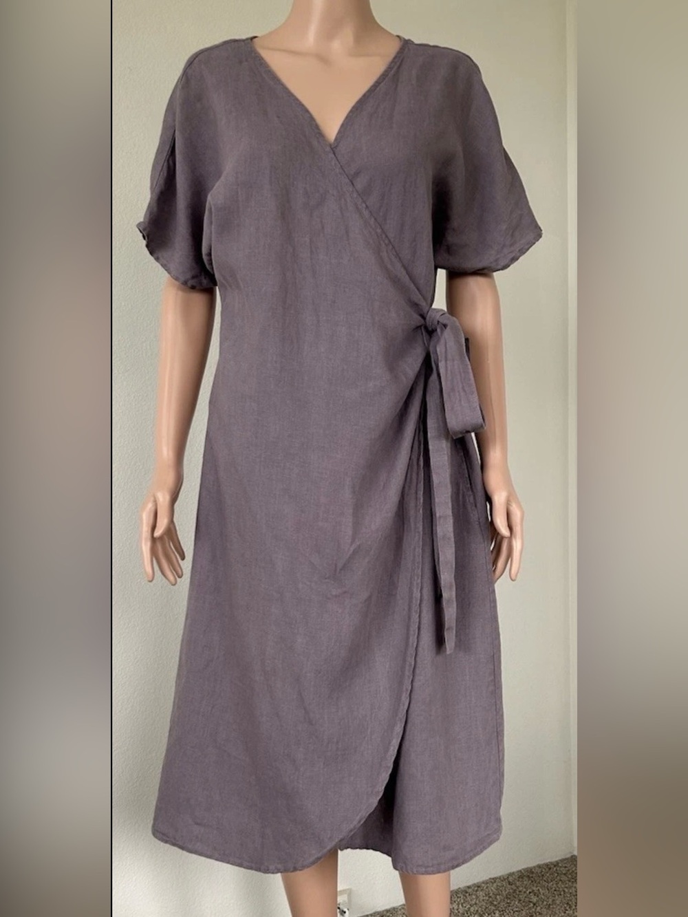 Linenfox Dusty Purple Full Wrap Midi Dress w/ Pockets S/M High Quality Linen